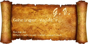Gehringer Valér névjegykártya